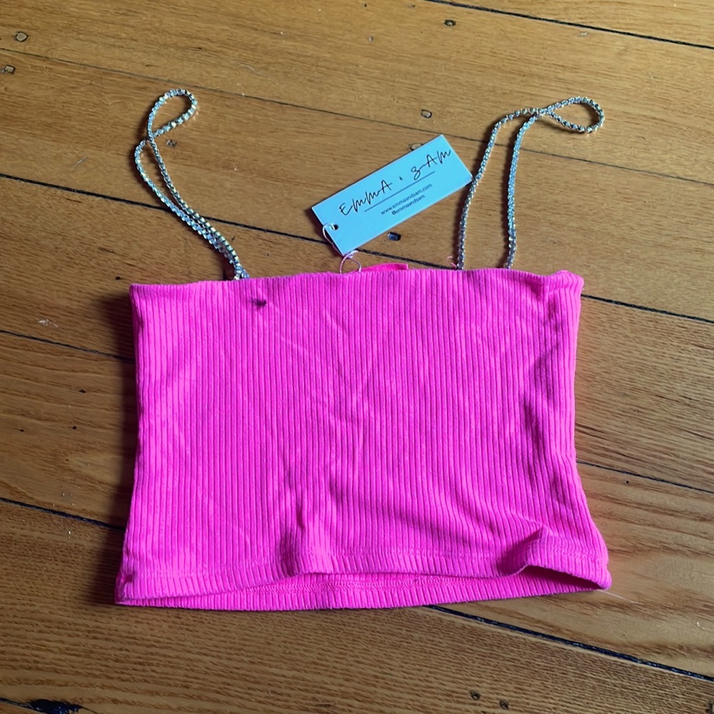 LF crop top - NWT - small - hot pink knit w diamanté straps